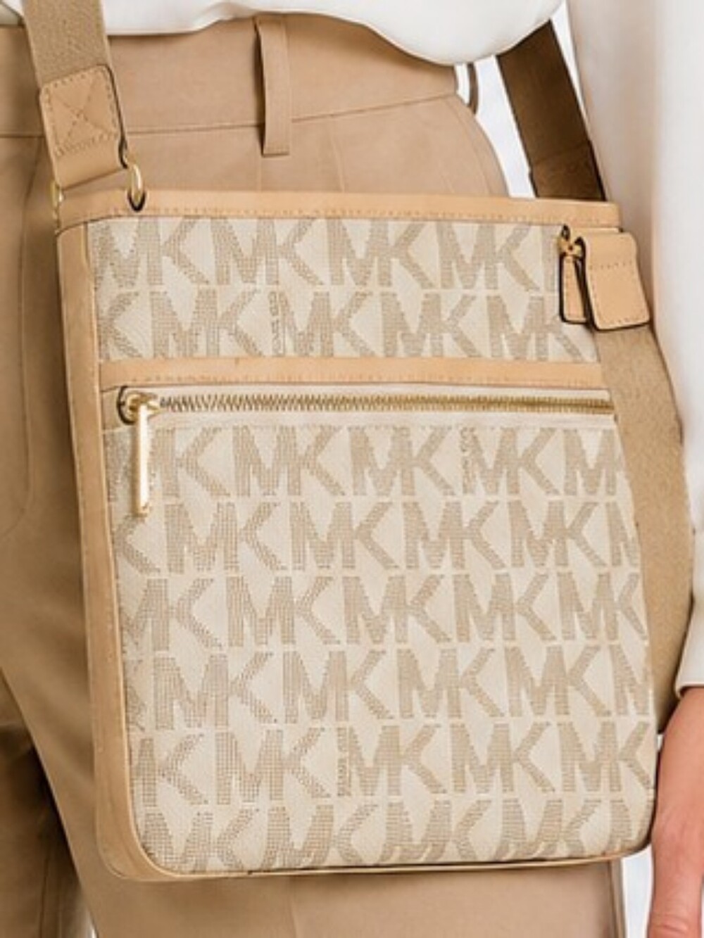 Michael Kors Beige Monogram Crossbody Bag